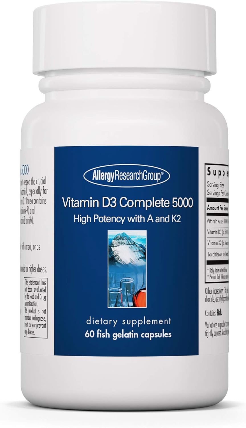 Allergy Research Group Vitamin D3 Complete 5000 High Potency with A/E/K260 Fish