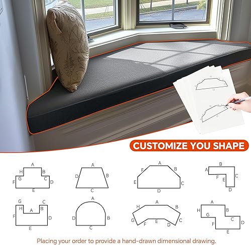 Miniatura 3 de Focuprodu Cojín de banco personalizado, cojines para muebles de patio, cojines de asiento de ventana duraderos antideslizantes, cojines de banco