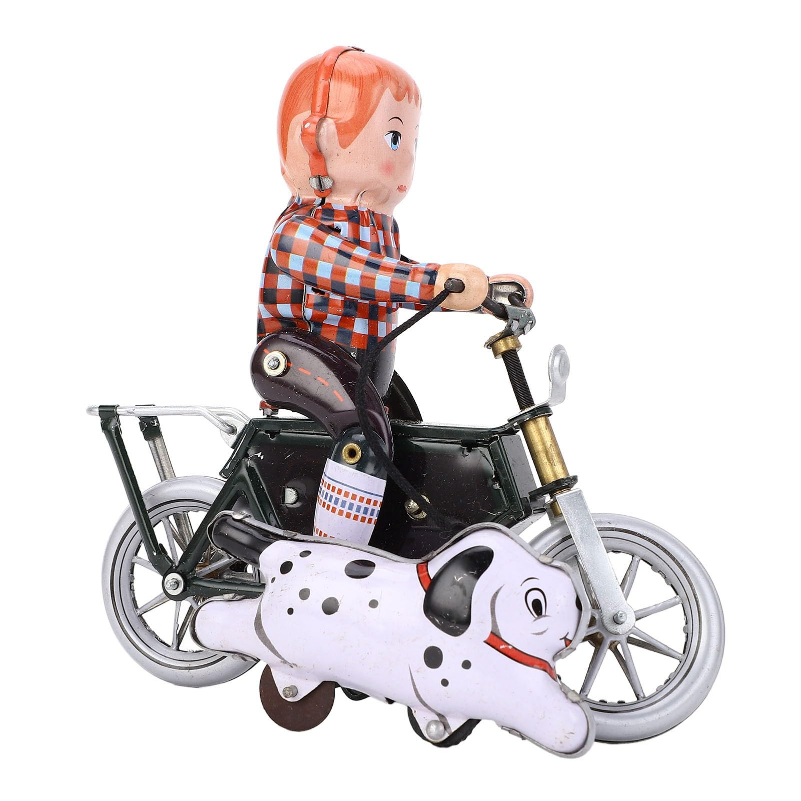 VGEBY Juguete de Hojalata con Mecanismo de Relojería, Niño Retro Hecho a Mano Que Pasea Al Perro en Bicicleta, Juguete de Motocicleta de Hojalata para Decoración de Colección
