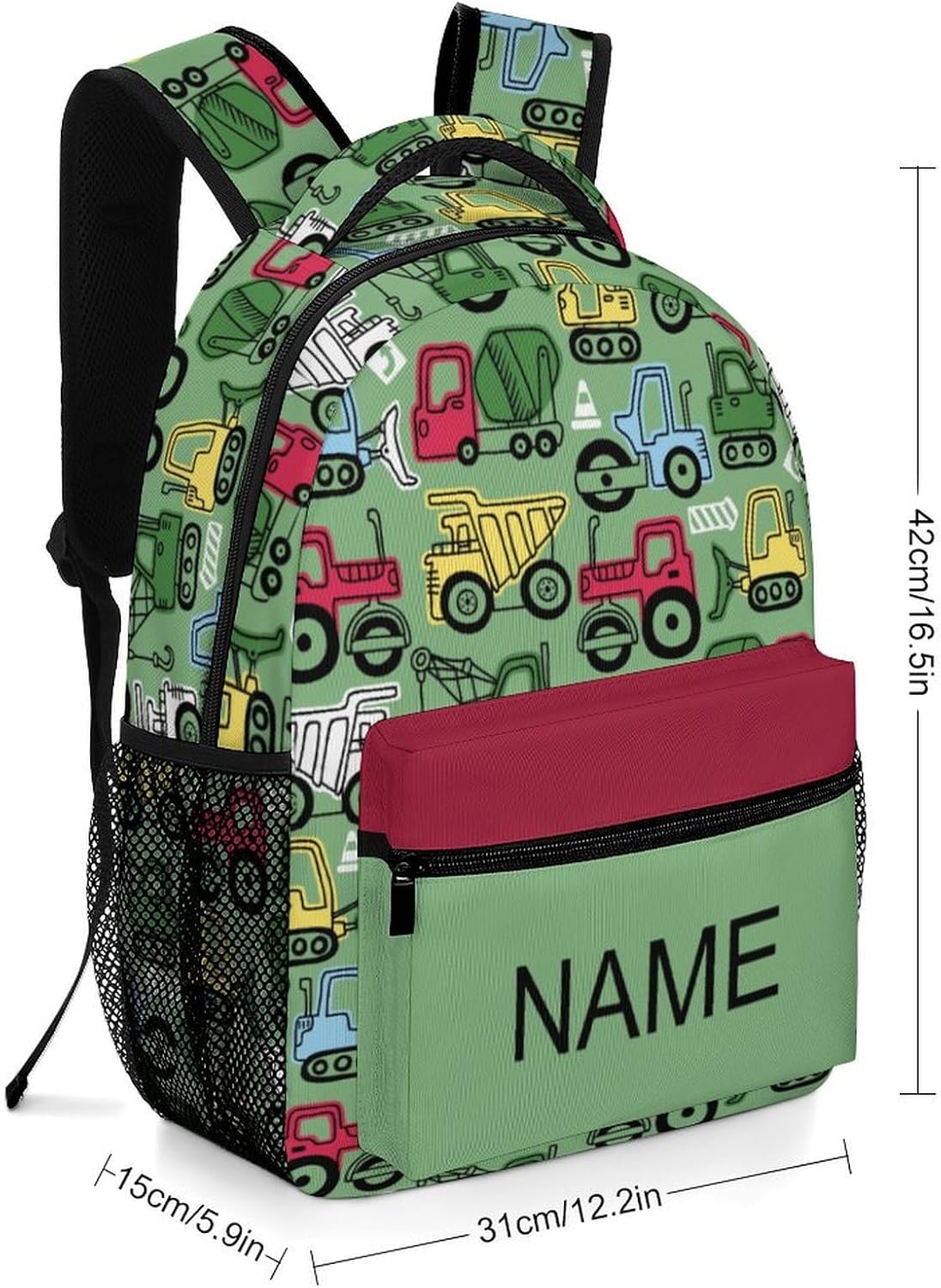 Custom Kid Backpack with Lunch Bag Add Name Personalized Green Cartoon Car 2 Set Children School Bag Customized Bookbag for Boys Girls Student