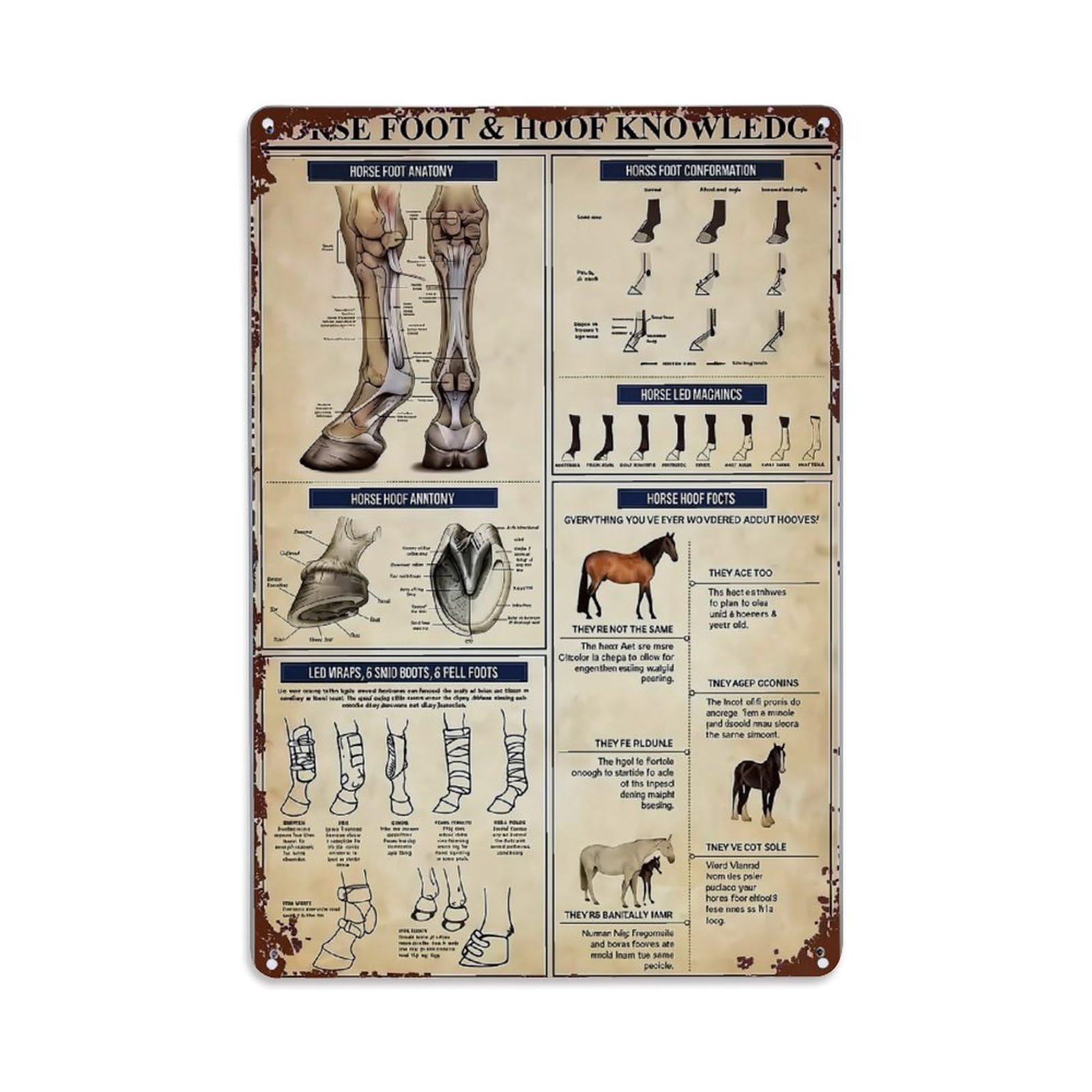 Nestemfo Vintage Horse Foot And Hoof Knowledge Tin Sign Metal Sign, Living Room,Bar, Home, Bedroom Wall Decor,Retro Metal Poster 8X12 Inches