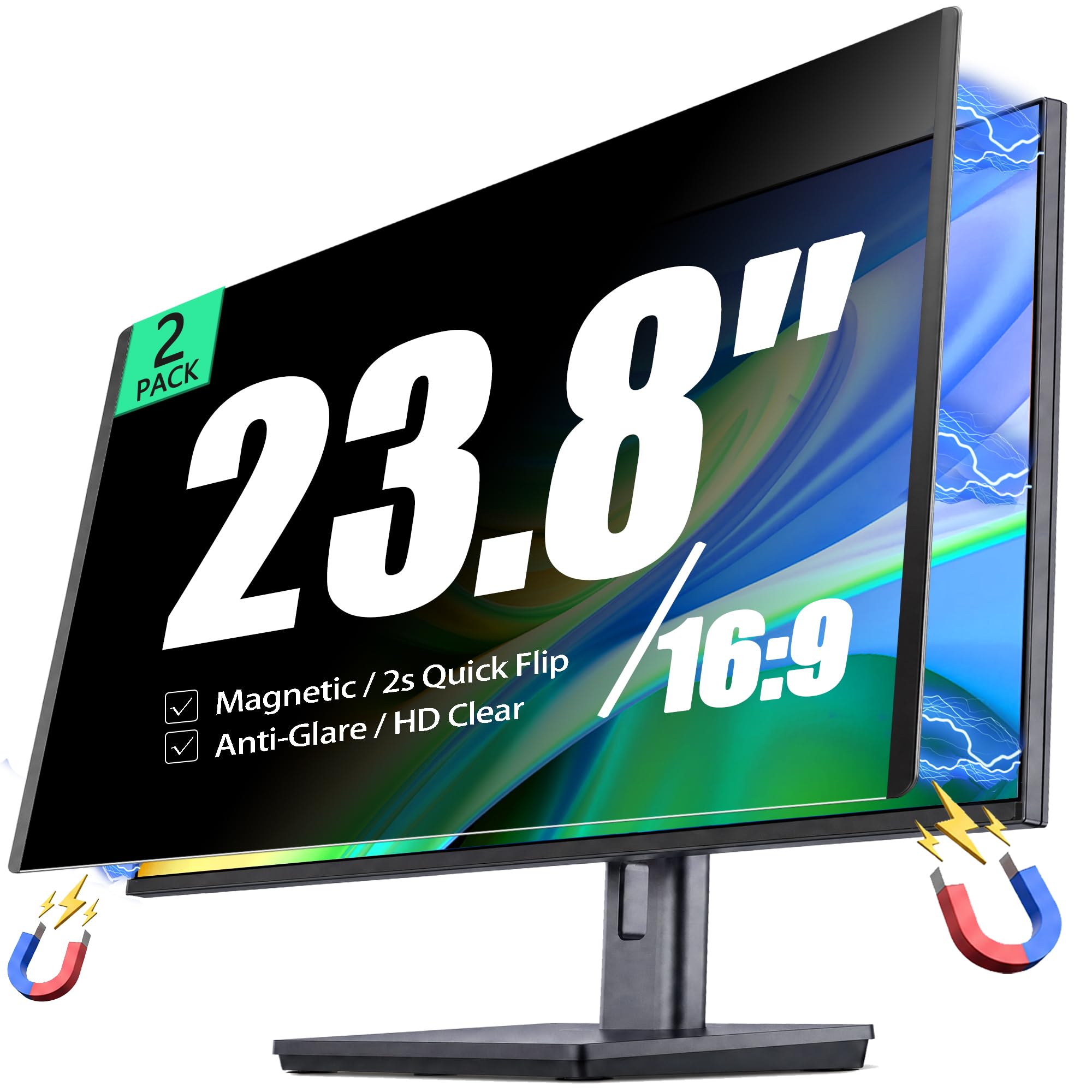 2 Pack Magnetic Privacy Screen for 23.8 Inch 16:9 Computer Monitor