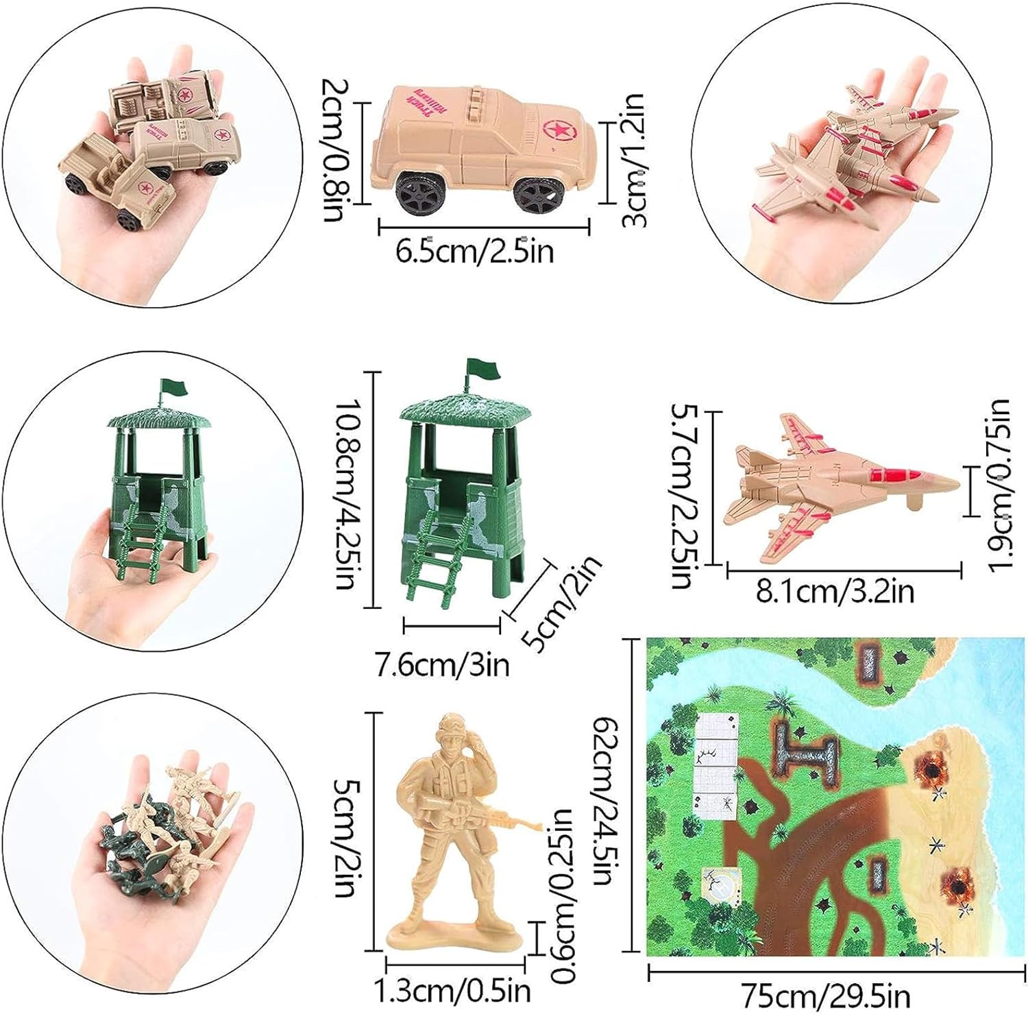 3 otters 120PCS Army Men Military Set, Army Men Toy Soldiers Military Figures and Accessories with Vehicles Aircrafts Assault Boats
