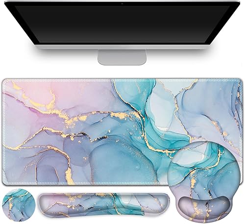 Miniatura 34 de Alfombrilla de mouse para juegos, alfombrilla de escritorio grande, bonito protector de escritorio, alfombrilla de mouse 4 en 1 XXL + reposamuñecas