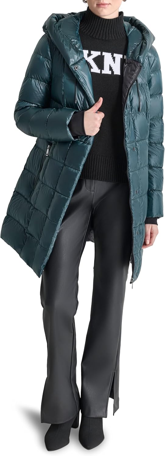 DKNY Women's Hooded Down-filled Long Puffer