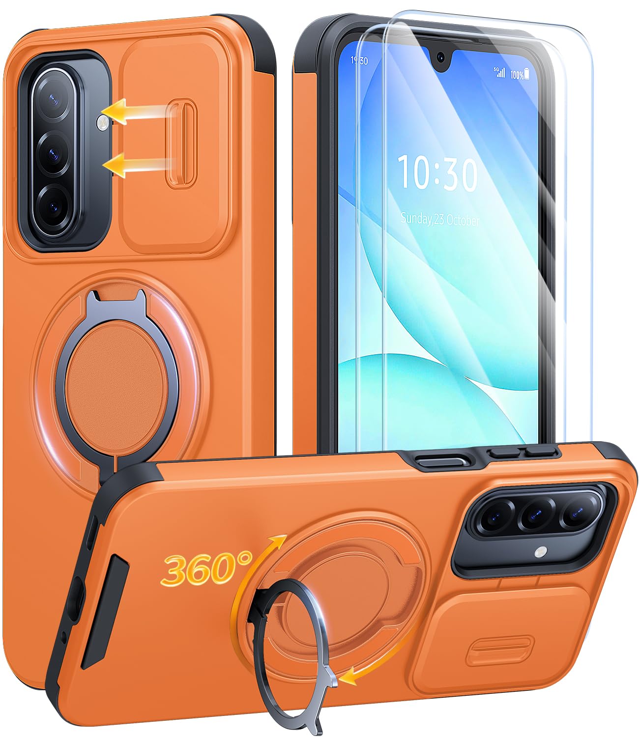 AOUIA for Samsung S26 Ultra Case and 2 Pack Screen Protector, Military Protection Shockproof Samsung Galaxy S26 Ultra Case with Slide Camera Cover & 360° Rotating Kickstand, Black — view 11