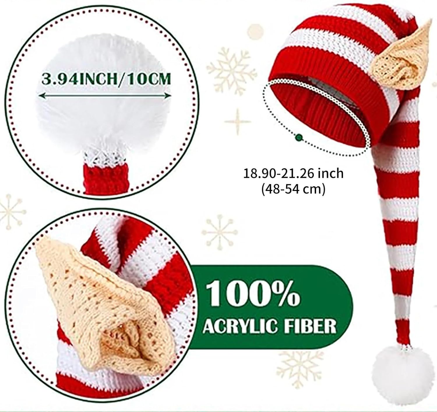 YiZYiF Crochet Elf Hat for Christmas Performers Extra-Long Striped Beanie with Floppy Ears Perfect for Stage Pageants