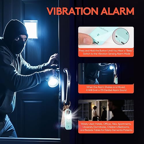 Miniatura 3 de Alarma de seguridad personal  Recargable, sirena fuerte de 135 dB, luz estroboscópica LED, alerta activada por vibración, artículos esenciales de