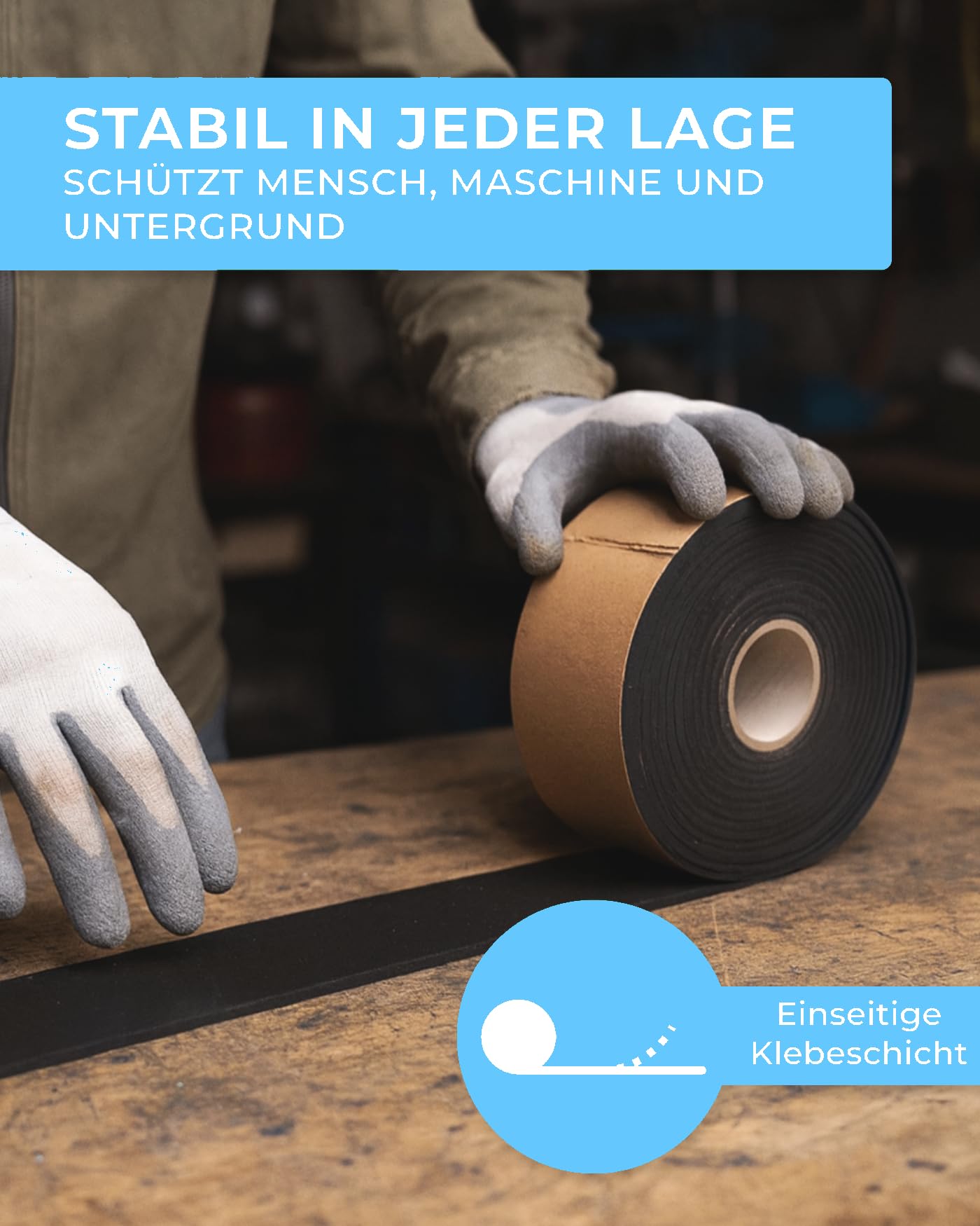 Gummistreifen 60mm breit 5mm dick 1-10m lang einseitig selbstklebend Vollgummi Hartgummi (10.000x60x5mm)