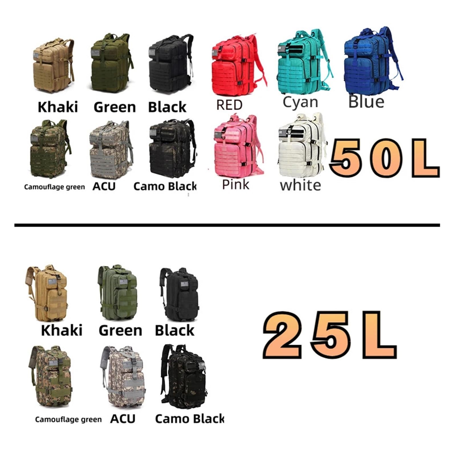 25L/50L Sturdy Nylon Waterproof Tactical