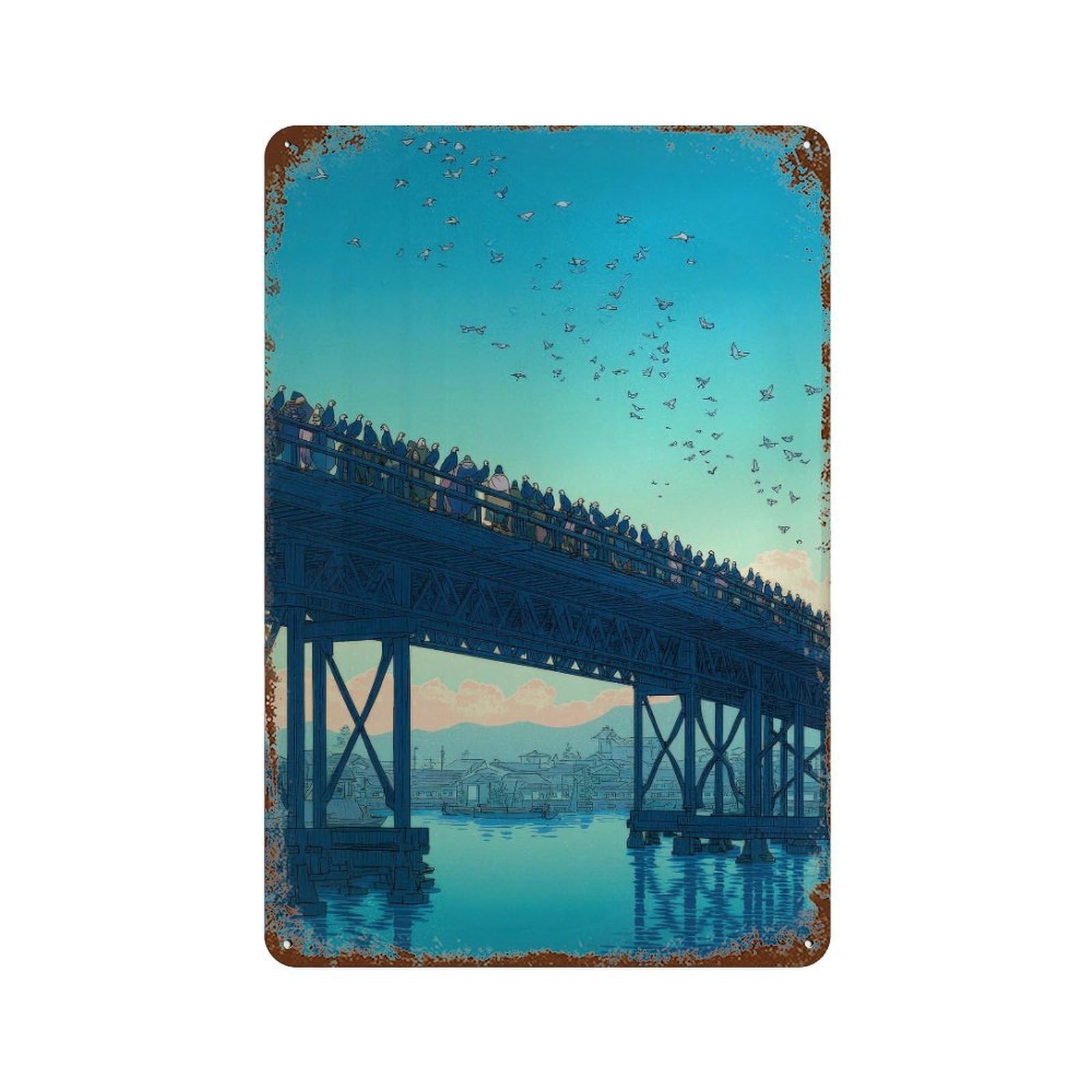 xiaoxiaoshen Bridge At Sunset. Ukiyo Wall Decor Art Metal Tin Poster Modern Home Decor Art Home Bar Shop Decorations Vintage Sign 30x20cm