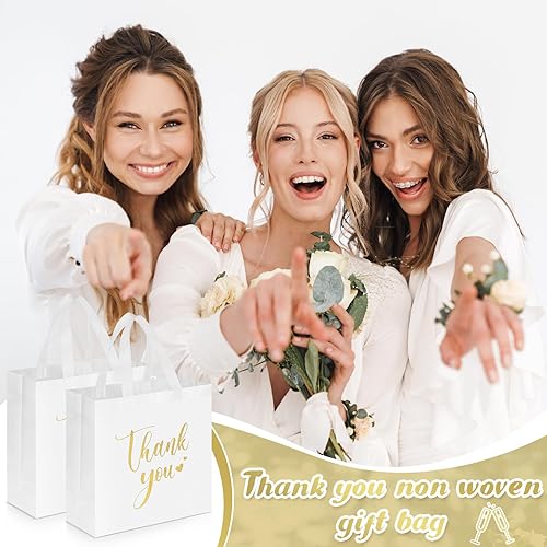 Miniatura 5 de Sweetude 30 bolsas de regalo de agradecimiento con asas a granel, reutilizables a granel, bolsas plegables no tejidas para la escuela, graduación,