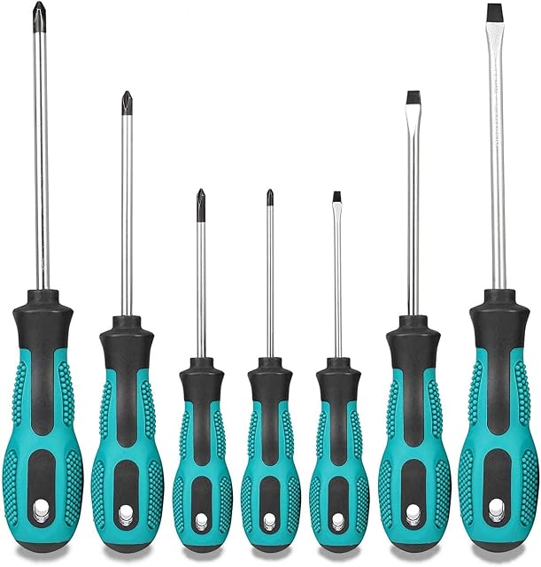 7pcs Screwdriver Set- Heavy Duty Chrome Vanadium Steel Made, Magnetic Screwdriver with 3 Flat & 4 Cross Head, Case Package