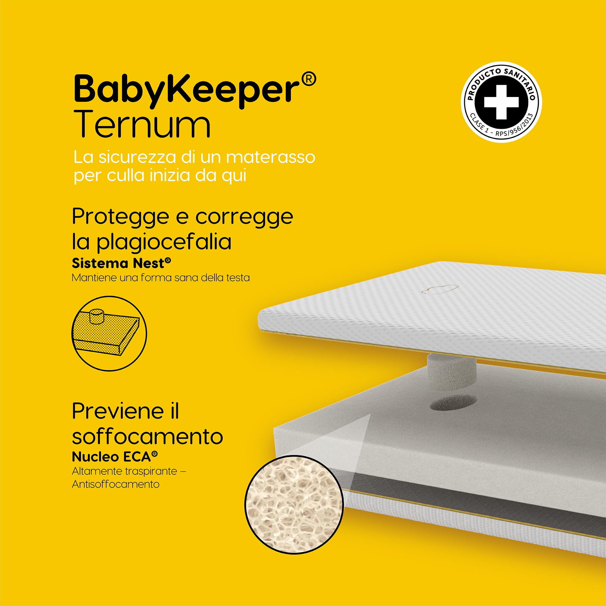 Ternum - Materasso Lettino Neonato 140x70 | Traspirante, 100% Lavabile e Sicuro | Tecnologia Baby Care Sleep | OEKO-TEX | Comfort per Culla Neonato 9,2 cm Spessore Lettino Neonato