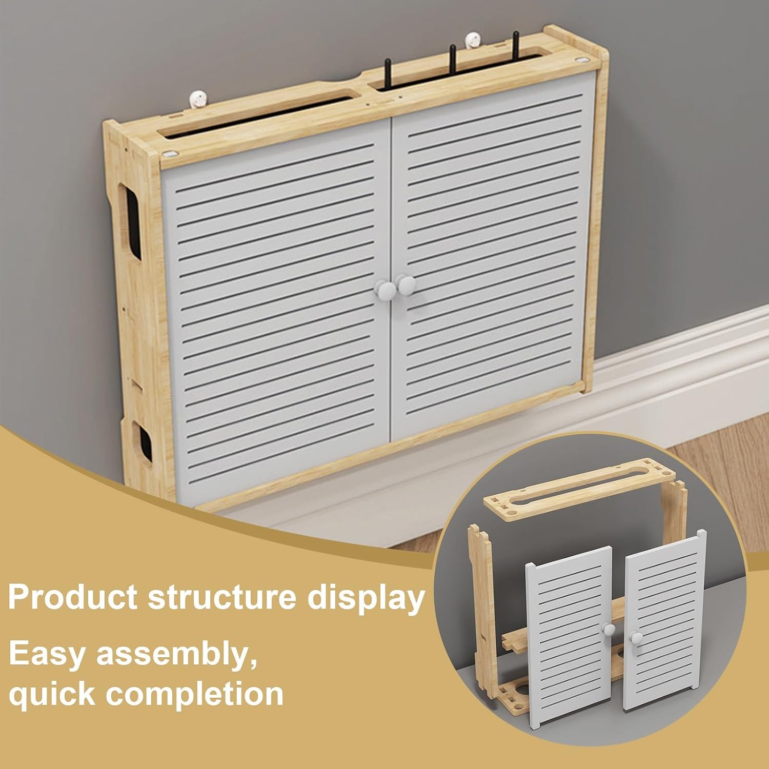 Wall Mounted Router Storage Box, Large Capacity Multifunctional Router Cabinet, Perfect for Cable Management, Needs to Be Assembled, for Office and Home(45 * 11 * 52cm/17.7 * 4.3 * 20.5in)