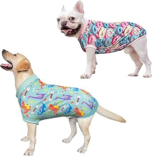 PriPre 2 Pack Dinosaur+Colorful Doughnut Cute Prints Dog Vest T-Shirt for Large Dog (XL,DinosaurDoughnut)