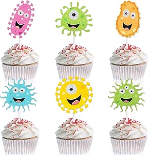 Virus Cupcake Toppers Set of 18 Germ Themed Happy Birthday, Boys and Girls Themed Germ Virus Birthday Party, Baby Shower or Quarantine Themed Party Decoration Supplies. LIANGSS