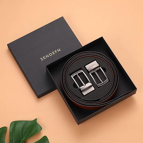 Miniatura 6 de SENDEFN Mens Leather Belt Rotated Buckle Reversible Casual Jeans Dress Belts 1.25" Wide With Gift Box