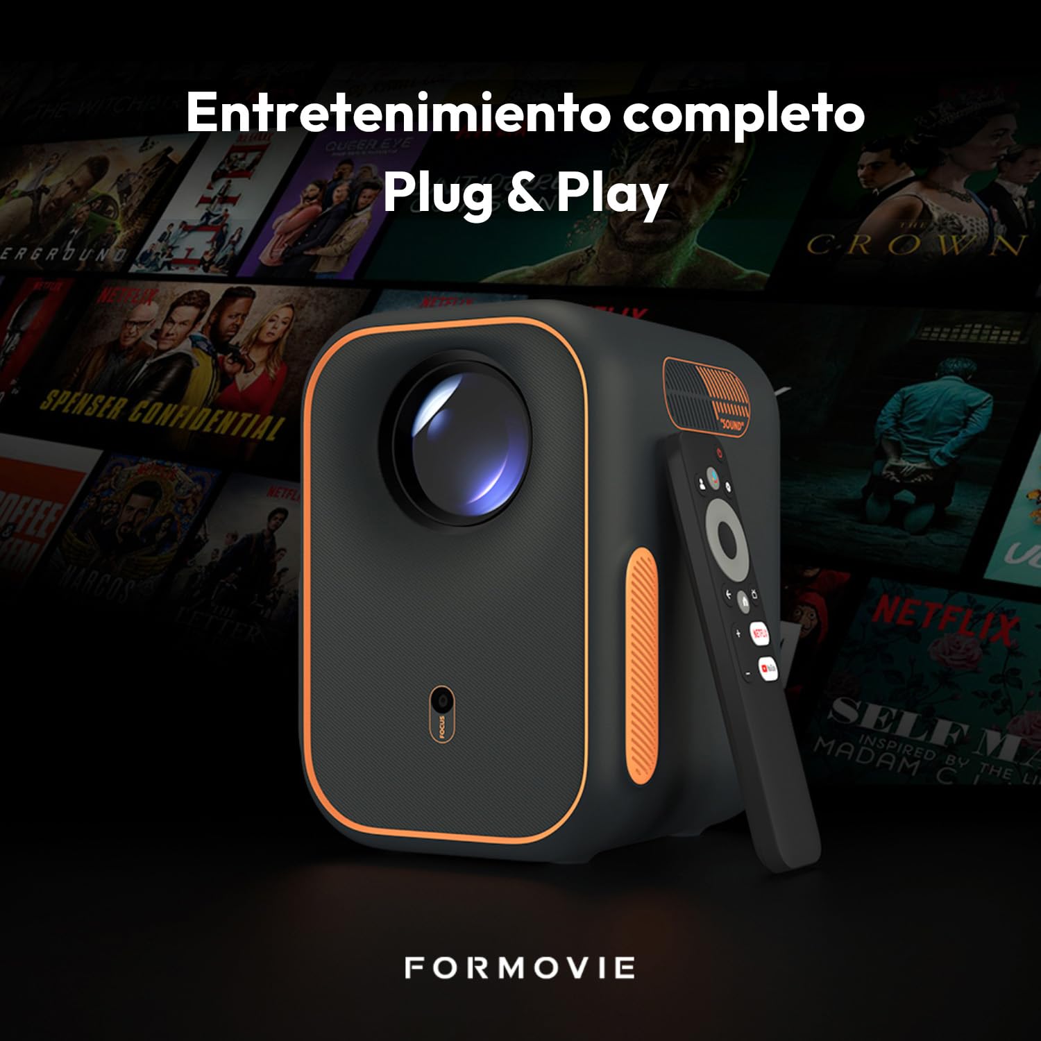 [Certificado por Netflix] Formovie Xming Episode One, Proyector con WiFi y Bluetooth, Licencia Netflix y Google TV, Proyector Inteligente 1080P, Dolby Audio, Portátil para Exteriores y Cine en Casa — view 5