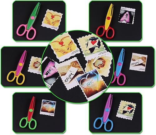 Miniatura 5 de Jialeey Plástico Niños Diseño Seguridad Arte Tijeras Creativas Artesanía Tijeras Papel Scrapbooking Decorativo Onda Encaje Borde Cortadores Set 6 PCS