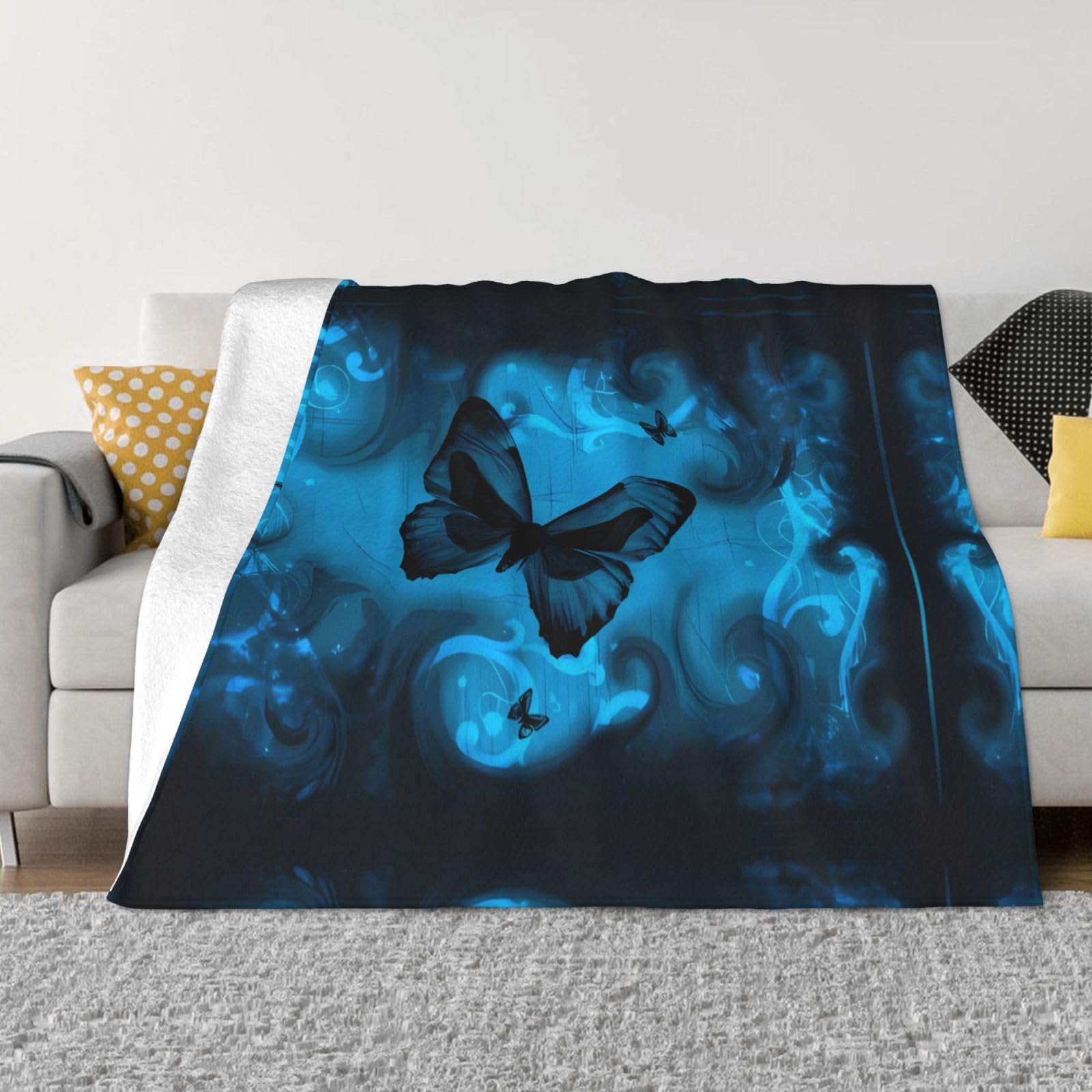 Couverture polaire douce lit et voyage papillon bleu PHAYAH