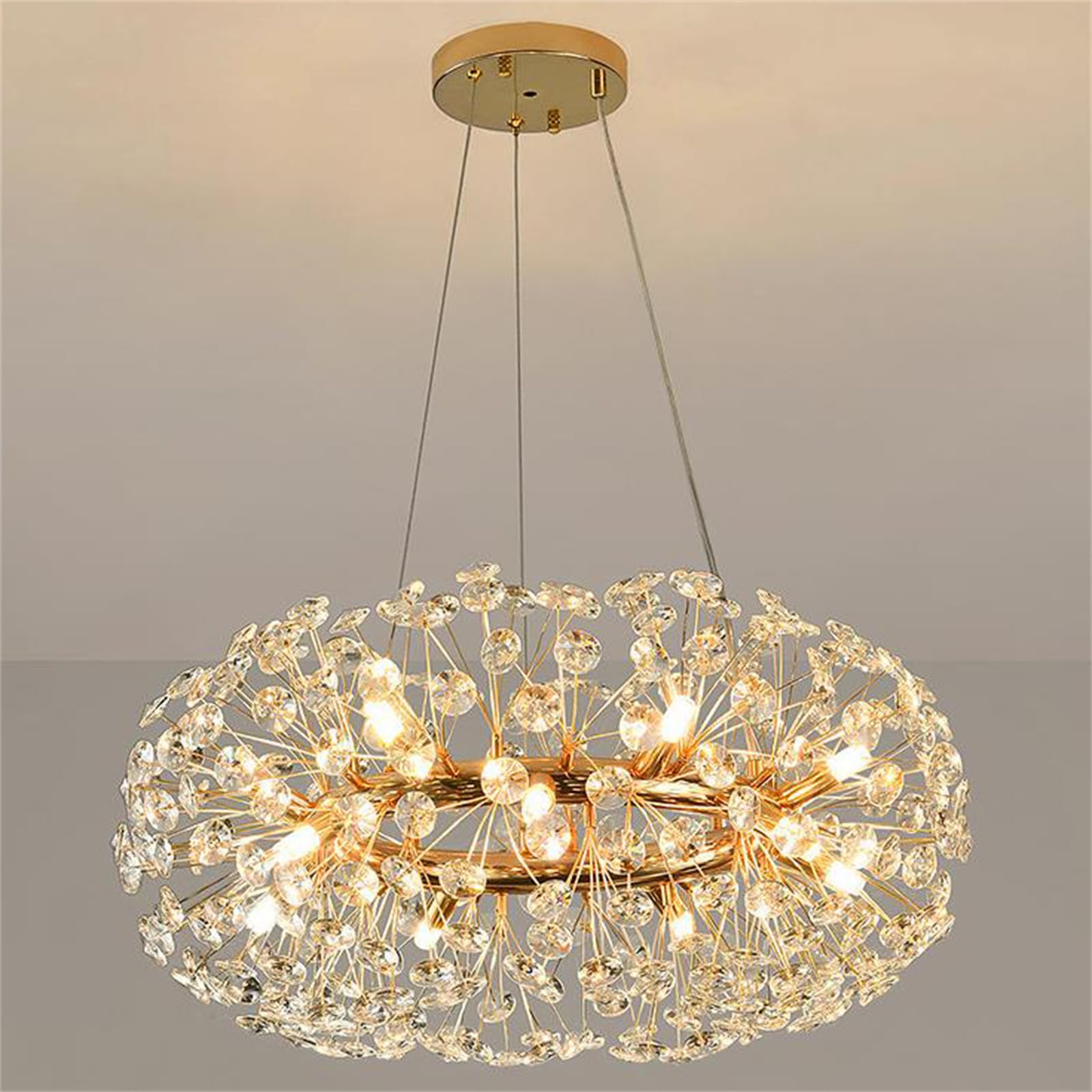 KXEcoLife Modern Crystal Chandeliers Firework, Light Fixture, Sputnik Chandelier Pendant Dandelion for Foyer Hallway Entryway Kitchen Bedroom,Ring D60cm