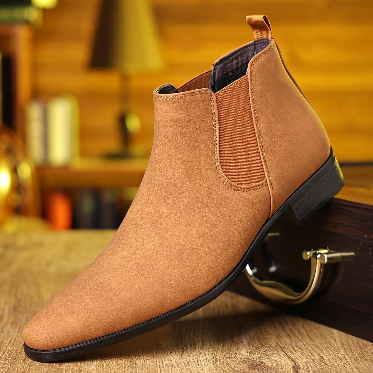 Chelsea Boots Men's Suede Elastic Slip On Dress Boots Comfort Low Heel Formal Wedding Party Business Casual Ankle Boots