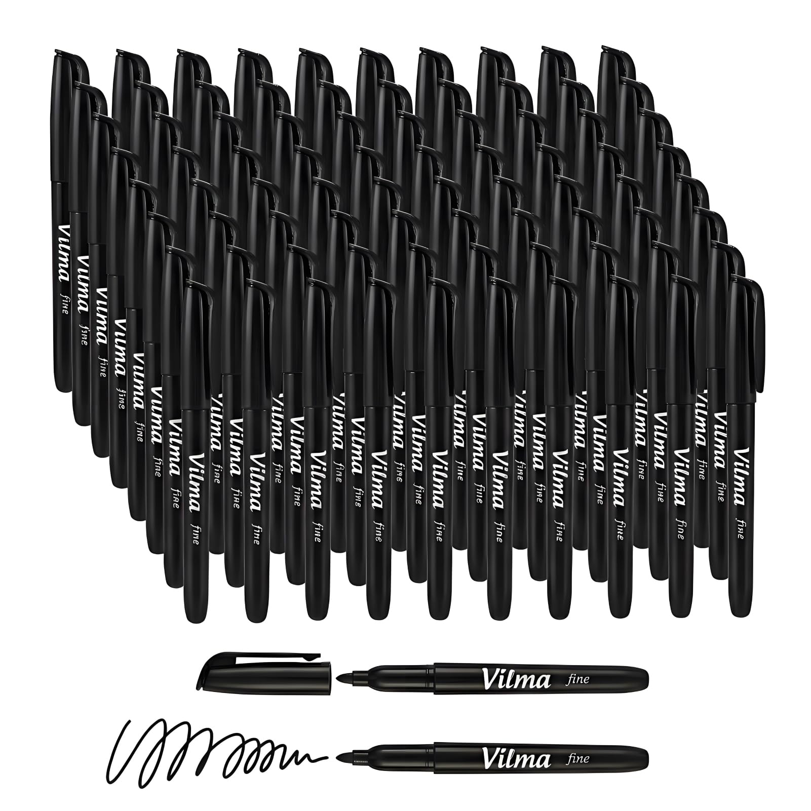VILMA Black Dry Erase Markers, Fine Tip Whiteboard Pens for Home and Office, Low Odor Non-Toxic Bulk Markers for Whiteboards and Calendars, 90 Pack