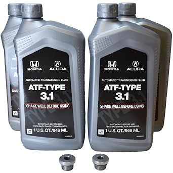 Honda ATF-Type 3.1 08268-P99-4EDADx4 Quarts + ATF Screw Plug 06237-5J4-010x2, 9-Speed Transmission, Fluid Drain and Fill Kit