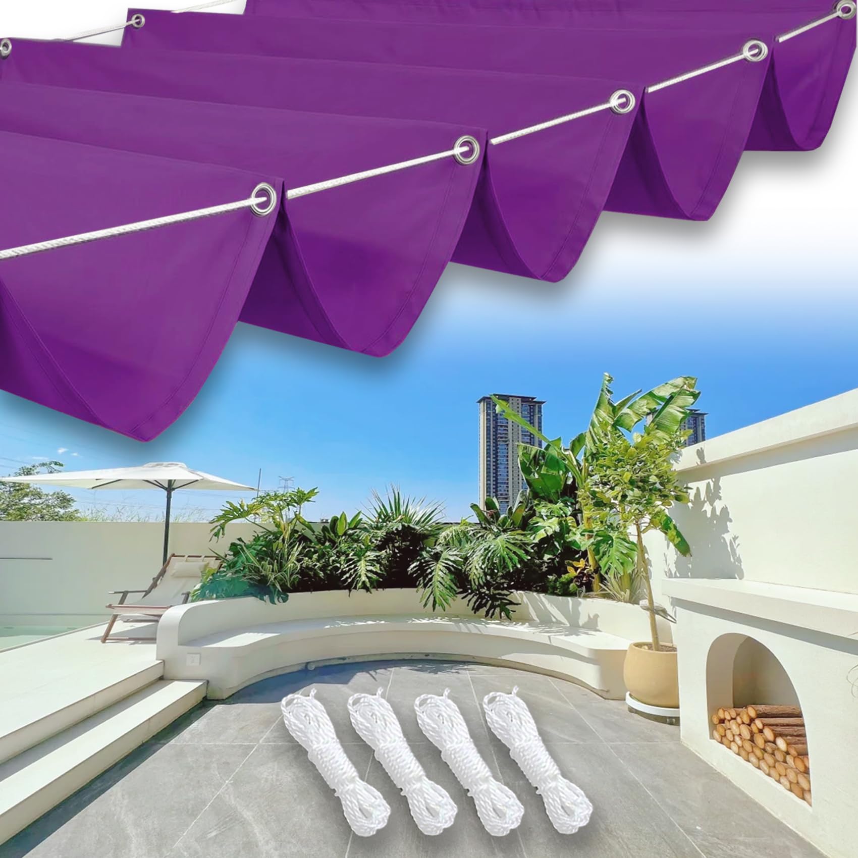 Voile d'ombrage rétractable pour terrasse et pergola pourpre