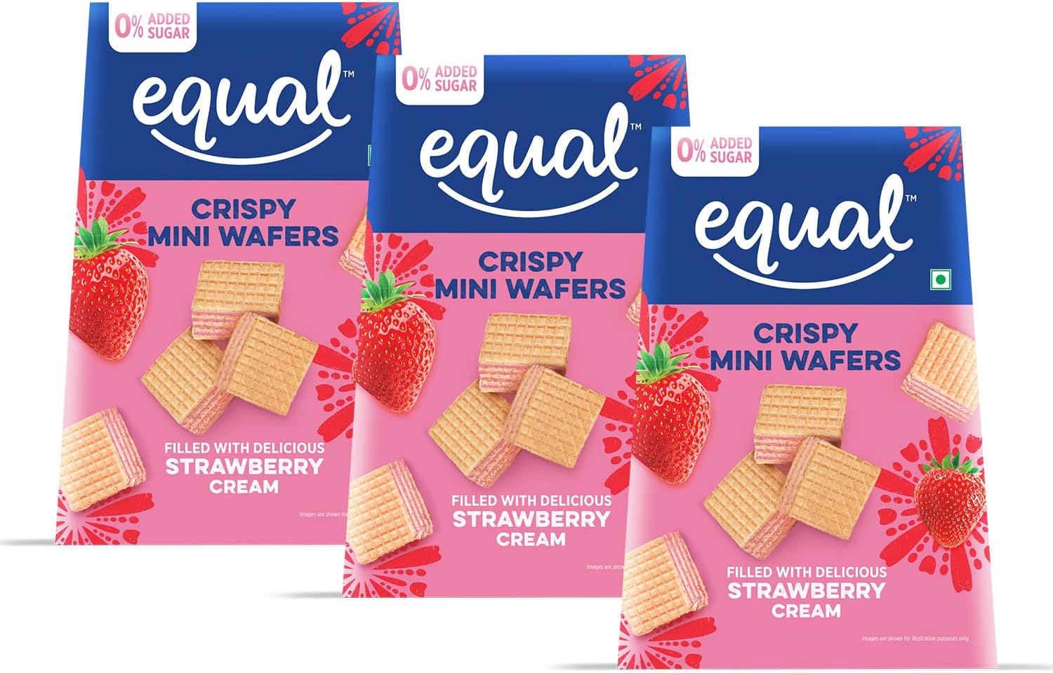 Equal Strawberry Wafer Cubes (Sugar-Free) | Pack of 3 (100g each) | 0% Added Sugar & 100% Taste | Flavoured Wafers | Crispy Creamy Wafers | Crunch Anytime Anywhere