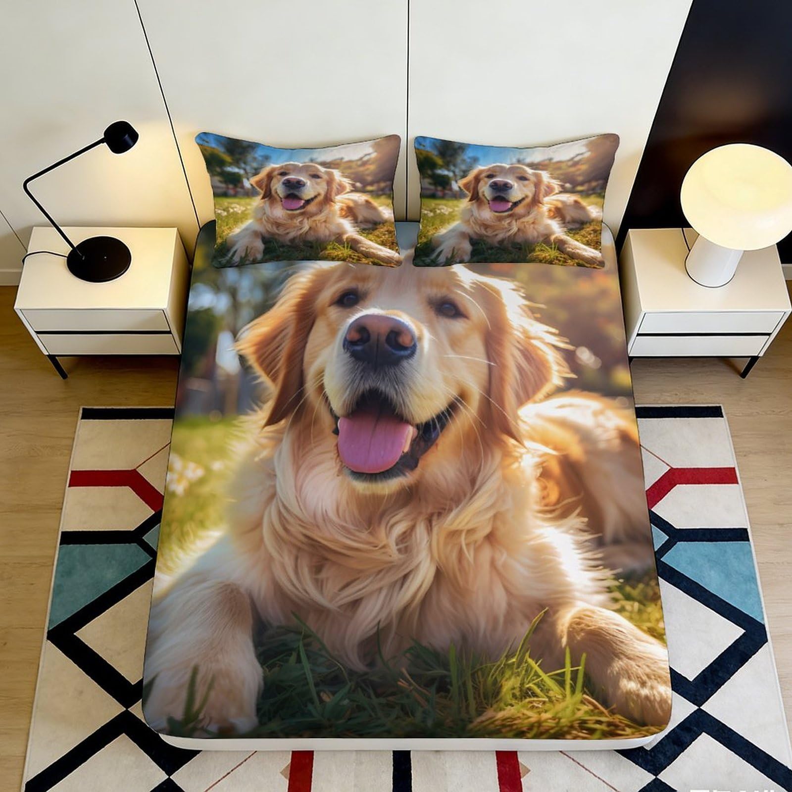 Jqzkxnhpbr Style-6 3D Printed Golden Retriever Fitted Sheet Microfiber Animal Dog Bed Cover For Bedroom Guest Room Decor Protection 90X200x25cm