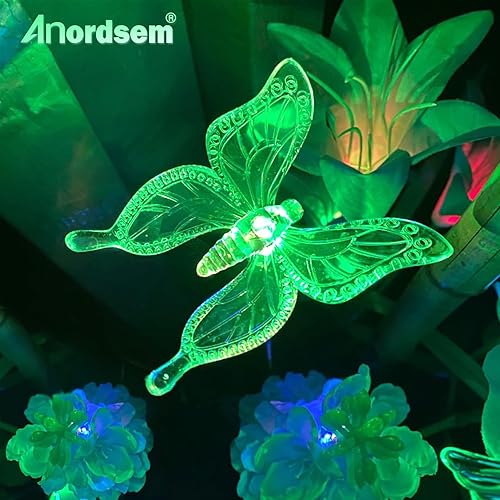 Miniatura 9 de Anordsem Paquete de 6 luces de jardín para decoración al aire libre, con energía solar, mariposa, libélula y colibrí, decoración para patio