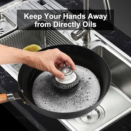 Miniatura 2 de Depurador de acero inoxidable con asa, herramienta de limpieza de lana de acero para limpiar platos, almohadilla de cepillo para fregar para ollas