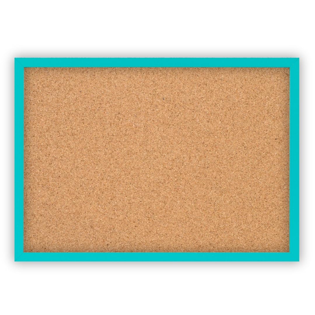 CLAMARO Cork Notice Board 30 x 20 cm, Pastel Turquoise MDF Frame