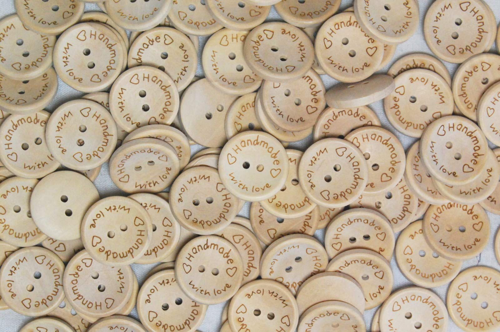 celloexpress Pack of 10-15mm Handmade with Love - HEARTS Buttons - Printed Wooden Buttons for Sewing and Crafting