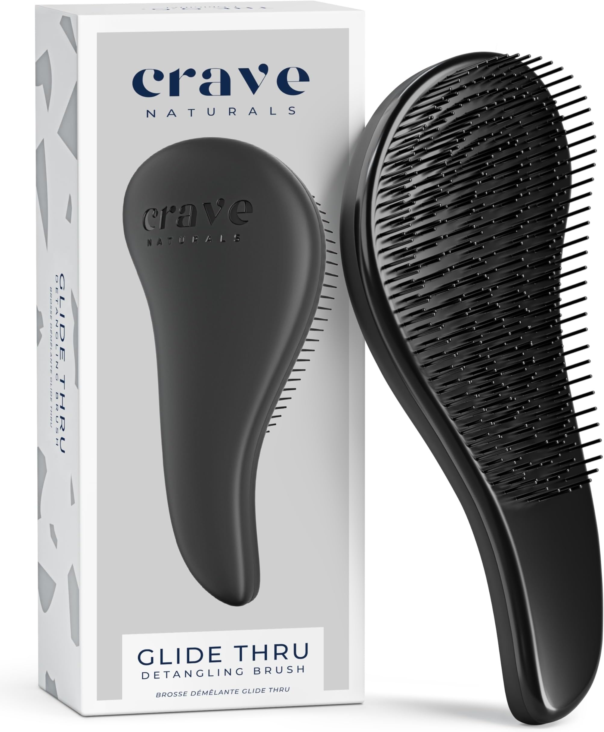 Crave Naturals Glide Thru Detangling Brush, Detangler Brush for Curly, Straight, Wet and Dry Hair Comb for Adults and Kids, Hair Accessories for Women, Black
