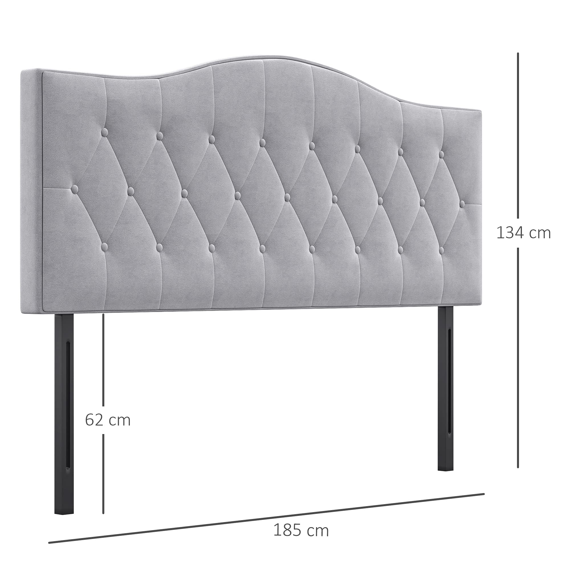 HOMCOM Tête De Lit Rembourrée En Tissu Velours Gris 185 X 134 Cm - Pieds En Caoutchouc