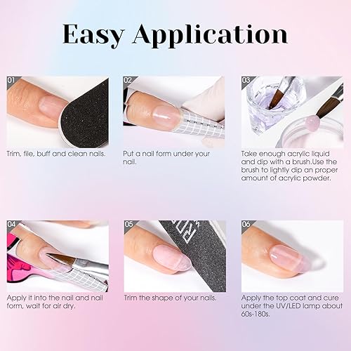 Miniatura 6 de ROSALIND Juego de 4 polvos acrílicos, 4 polvos de uñas acrílicos transparentes color nude de 1.76 onzas, polvo acrílico blanco y rosa, polvo de uñas