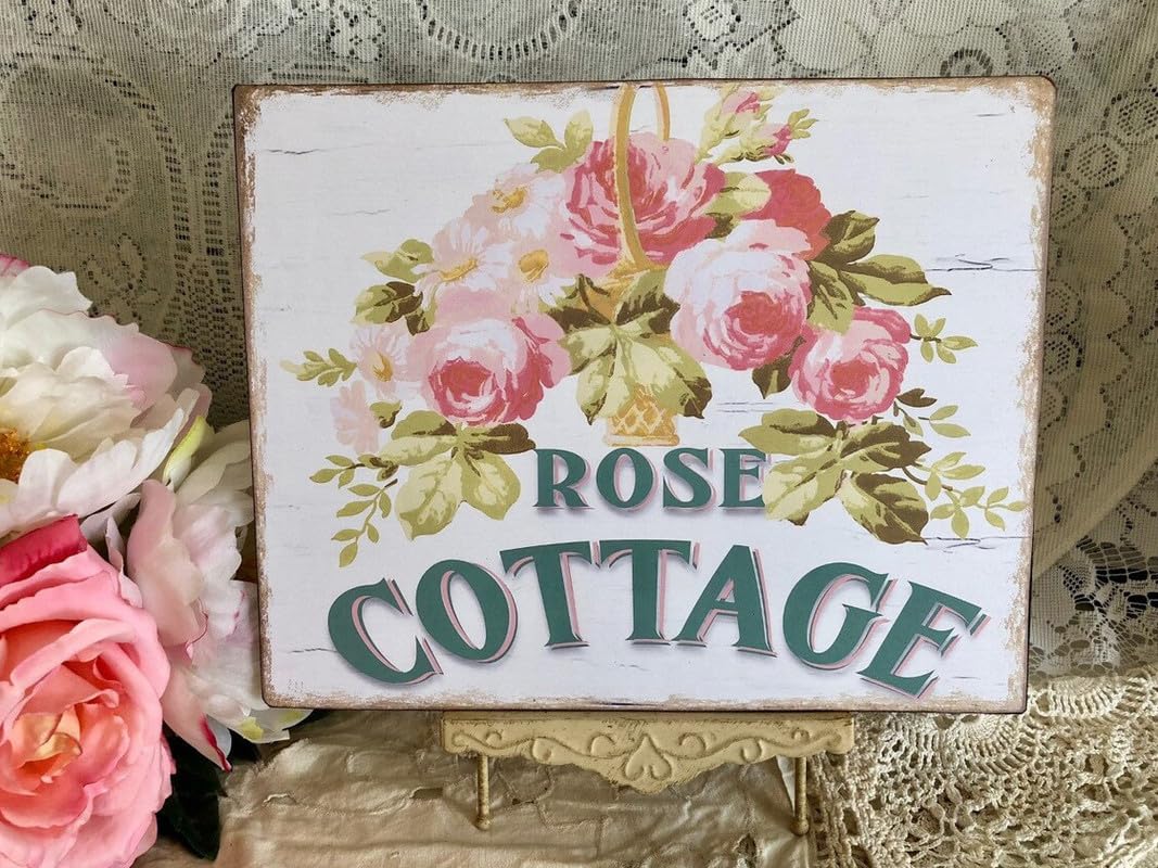 Sitrmgh Sign Rose Cottage, Shabby Chic Retro Metal Tin Vintage For Home Kitchen Coffee Shop Wall Decor 8X12 Inch