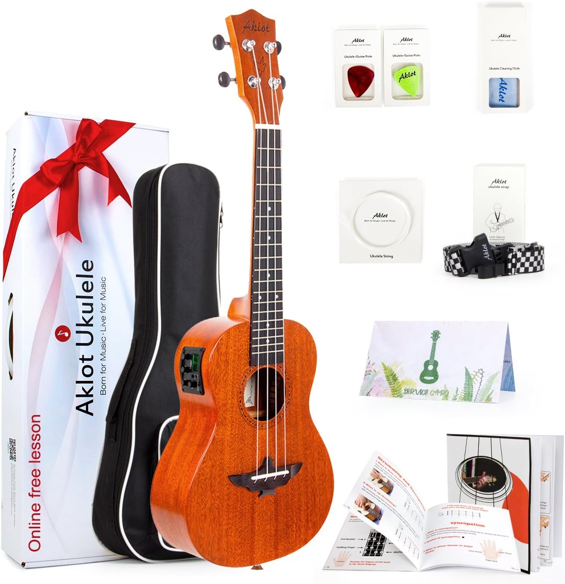 Aklot Electric Tenor Ukulele 26 Inch Solid Mahogany Ukelele For