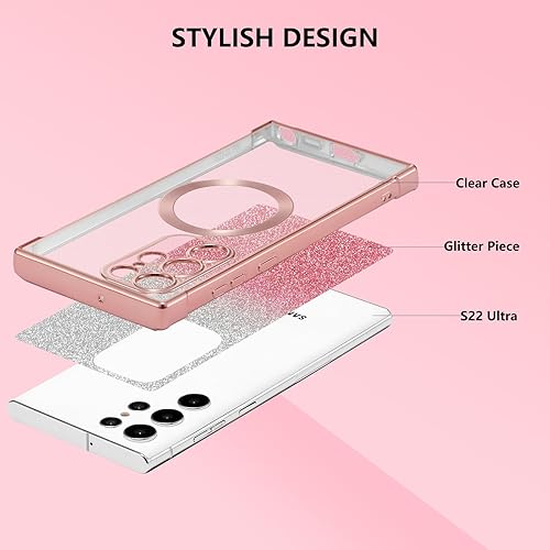 Miniatura 2 de ZTOFERA Funda magnética para Samsung Galaxy S22 Ultra 5G con purpurina degradada, compatible con MagSafe, funda protectora de poliuretano
