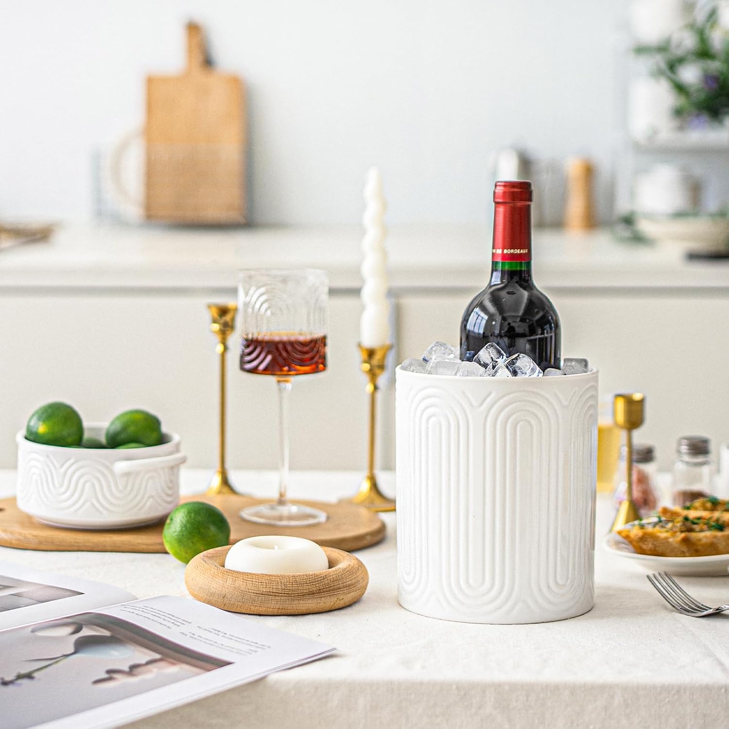 INSETLAN Ceramic Utensil Holder Set – 7.1" & 5.4" Kitchen Utensil Organizers for Countertop, Arch-Design Utensil Crocks for Farmhouse Decor & Kitchen Counter, Perfect Housewarming Gift