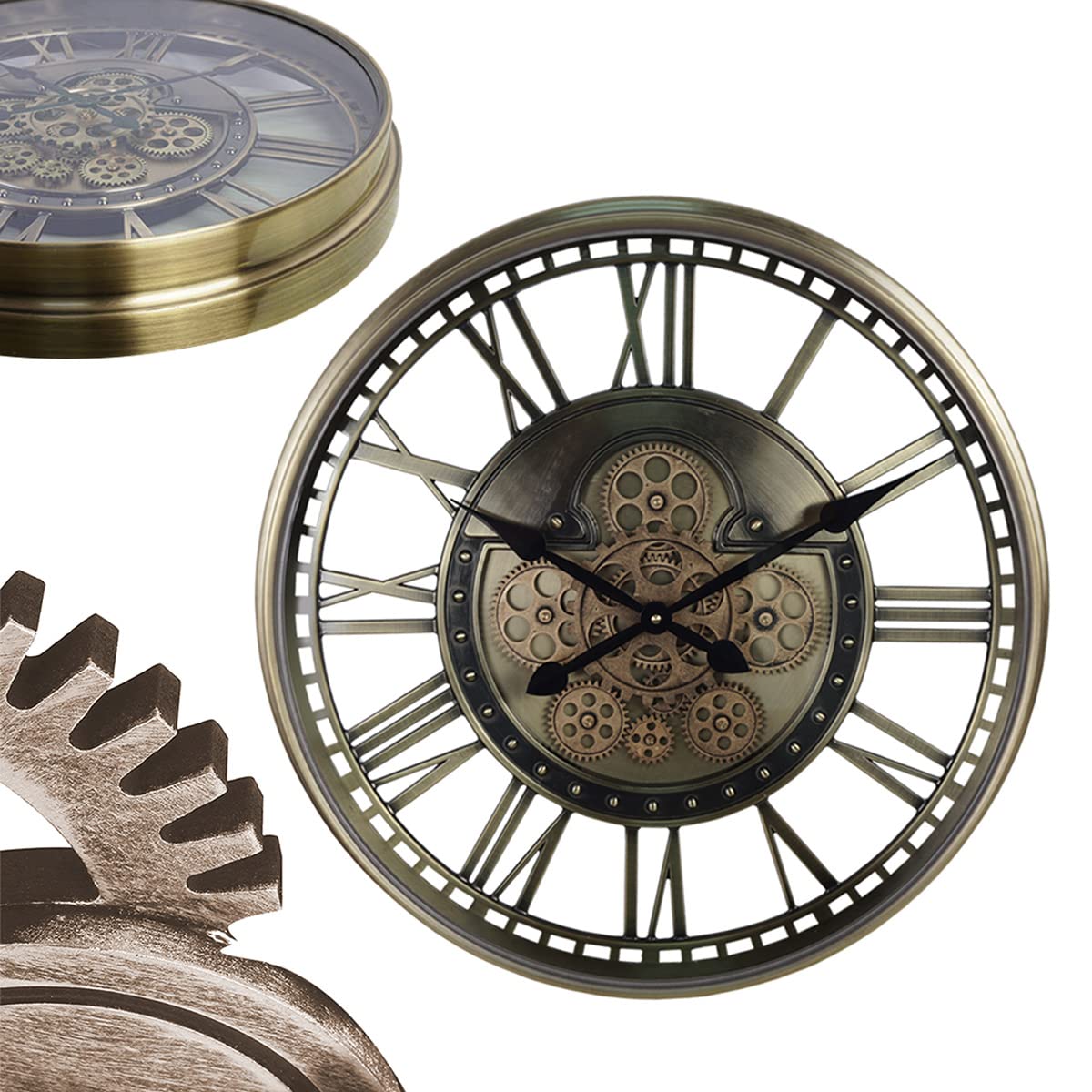 Amazon.co.jp: 掛け時計、可動ギア付き大型、カチカチ音を立てない