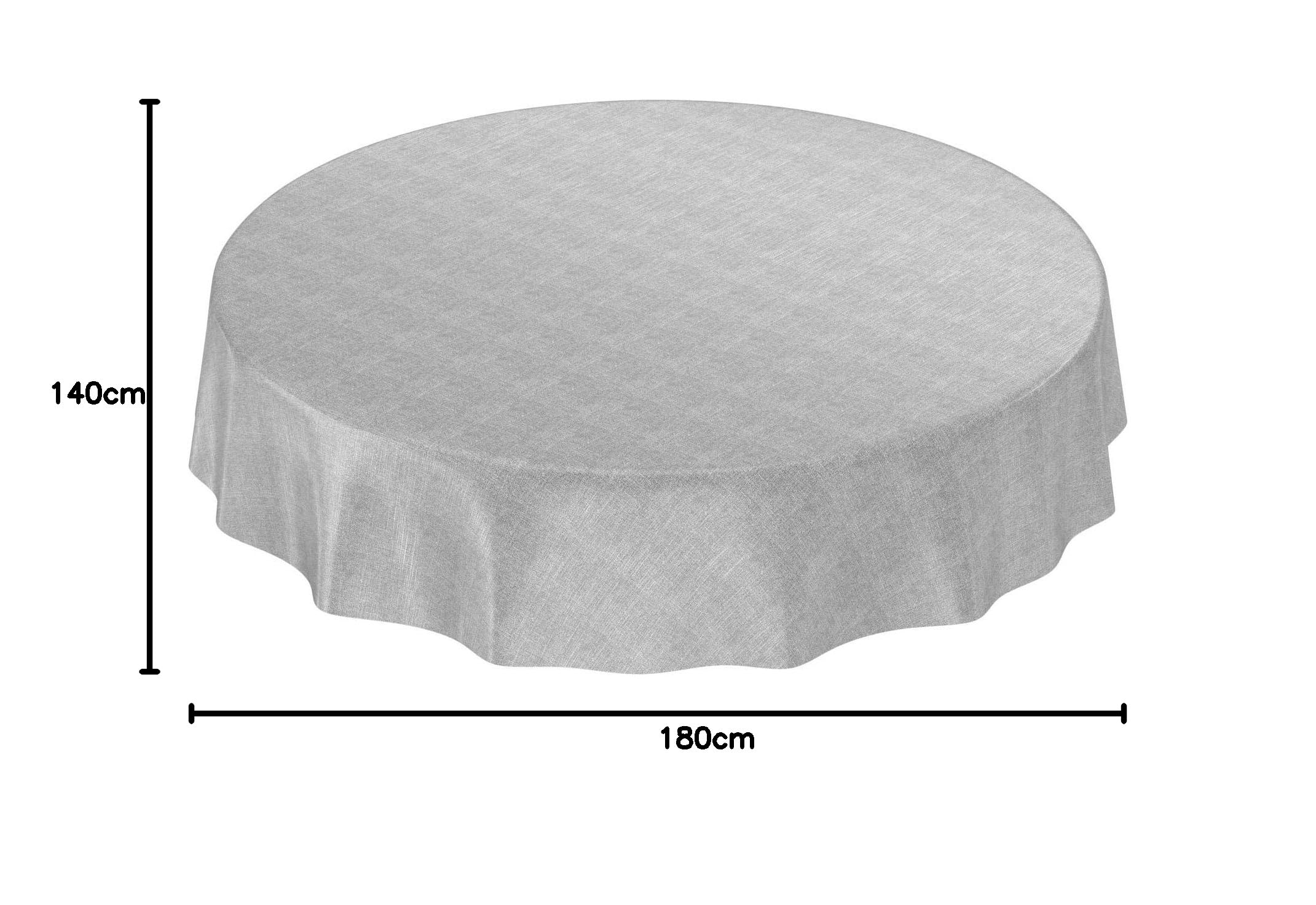 Anro Nappe en toile cirée Aspect lin, Toile cirée, gris, Oval 140 x 180cm eingefasst