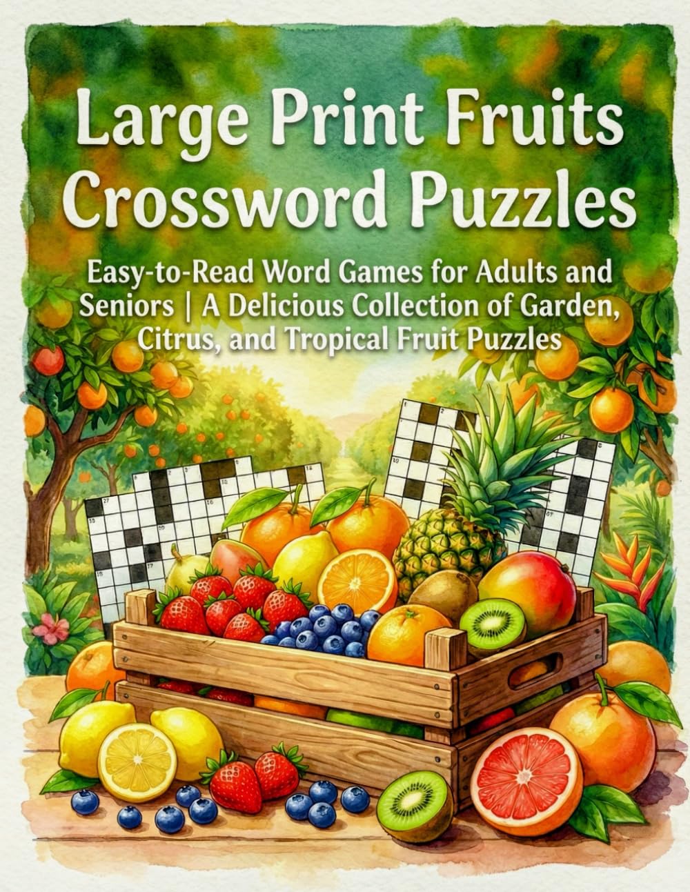 Large Print Fruits Crossword Puzzles: Easy-to-Read Word Games for Adults and Seniors | A Delicious Collection of Garden, Citrus, and Tropical Fruit Puzzles