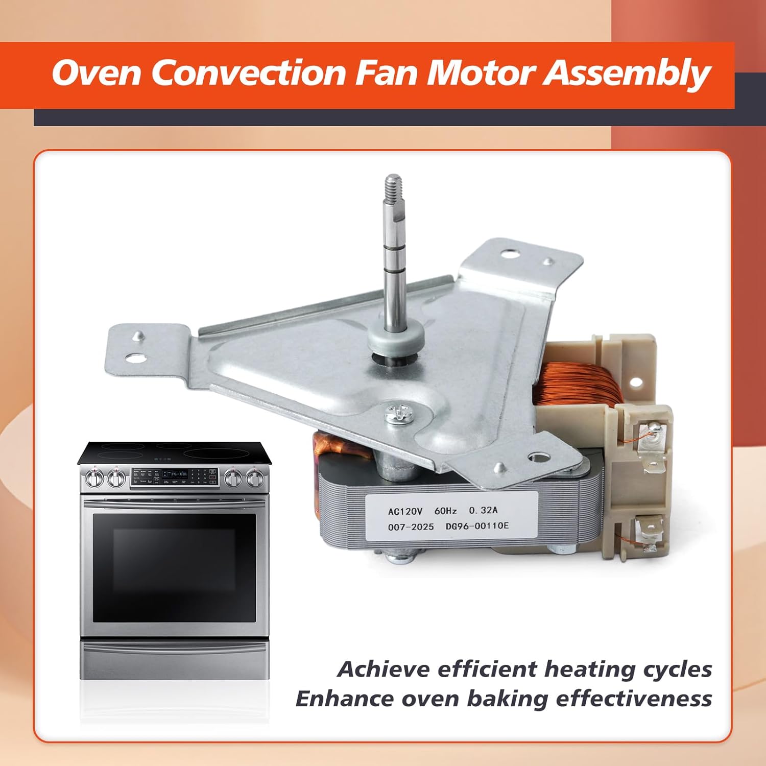 DG96-00110E Range Oven Convection Fan Motor Assembly Compatible with Samsung Electric Range Stove Ovens, with Mounting Plate, Clockwise Rotation, Replaces DG96-00110A AP59677600 PS11720787