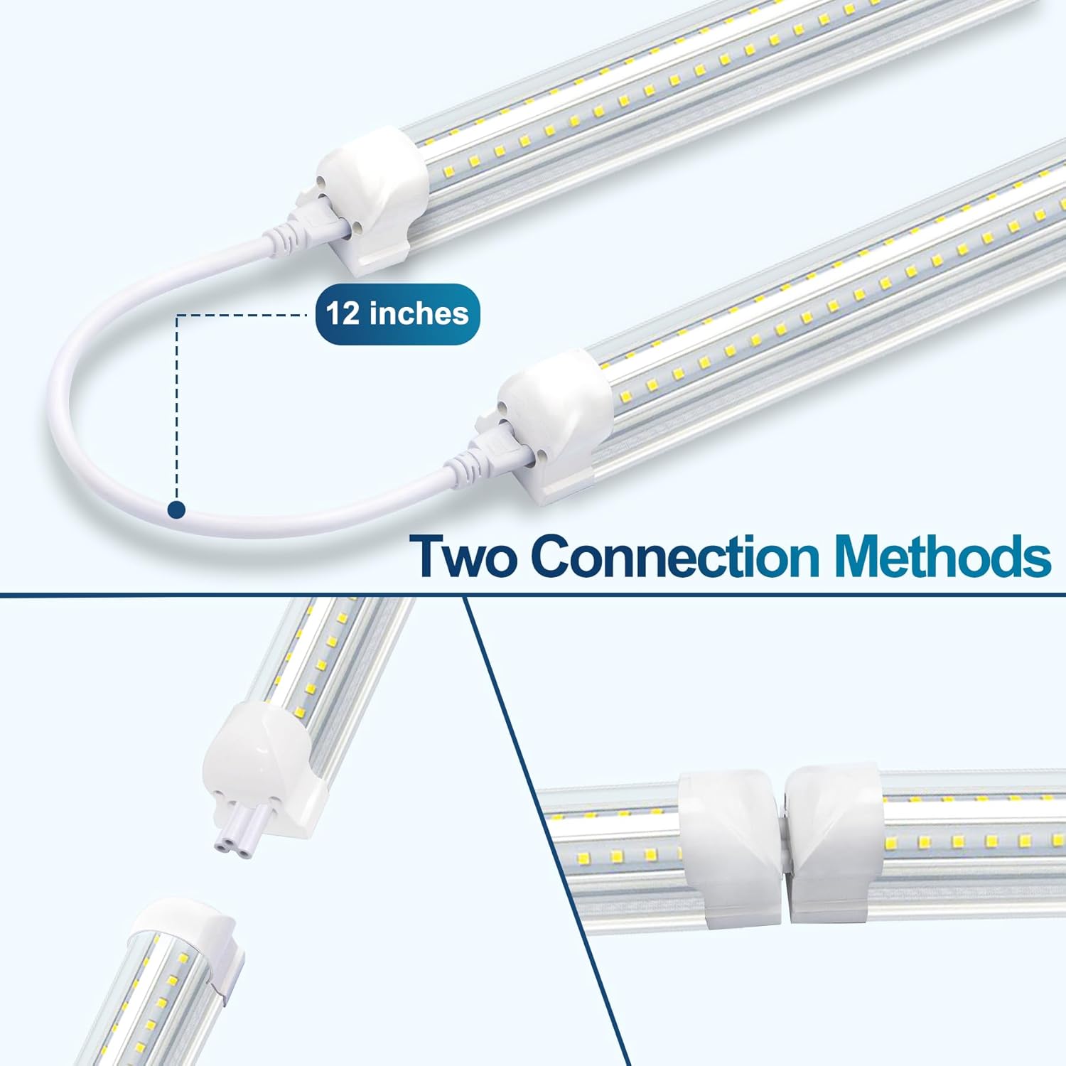 SZSKYING 25 Pack LED Shop Lights,8FT 72W 7200LM 6500K,T8 Tube Light Daylight White,V Shape High Output,Clear Cover,Glossy finishes,8 Light Linkable,LED Garage Lights 8 Foot