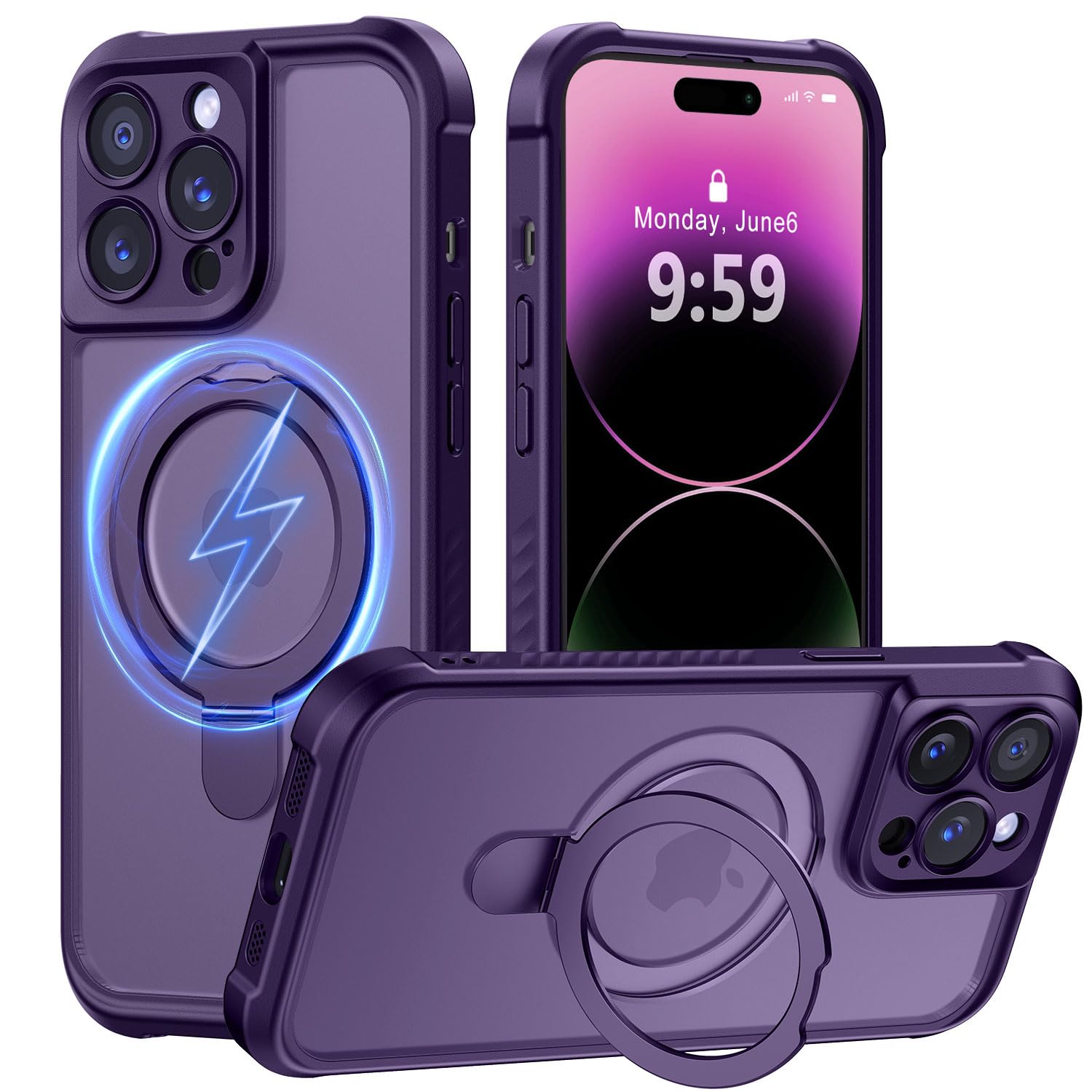 MOCCA Design for iPhone 14 Pro Case with Magnetic Invisible Stand [Full Camera Protection] [Compatible with Magsafe] Military Drop Shockproof