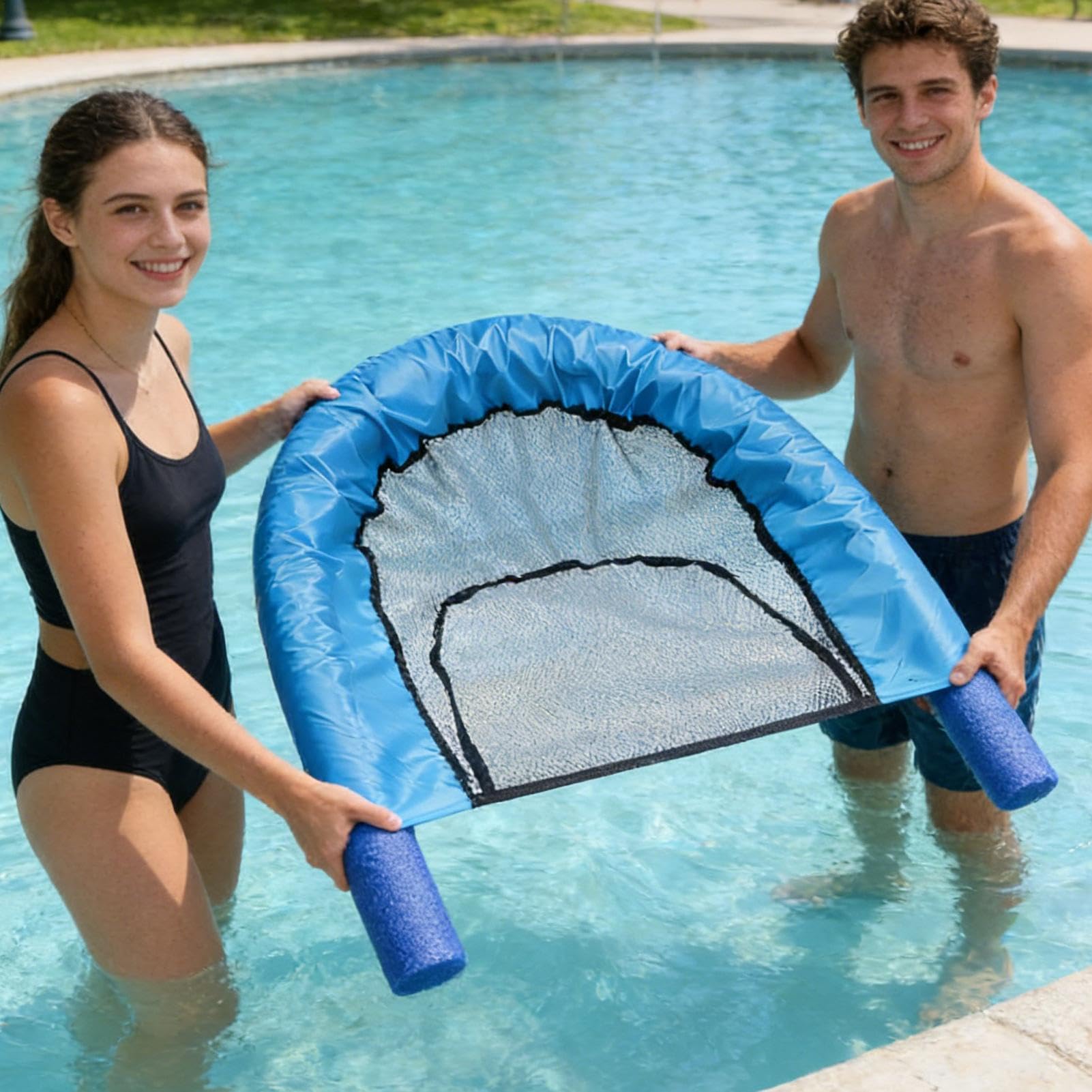 Chaise Longue Flottante En Mousse – Non Gonflable, Pliable, 60 Cm, Pour Piscine, Lac, Plage – Hamac/siège/position Verticale, Bleu/blanc